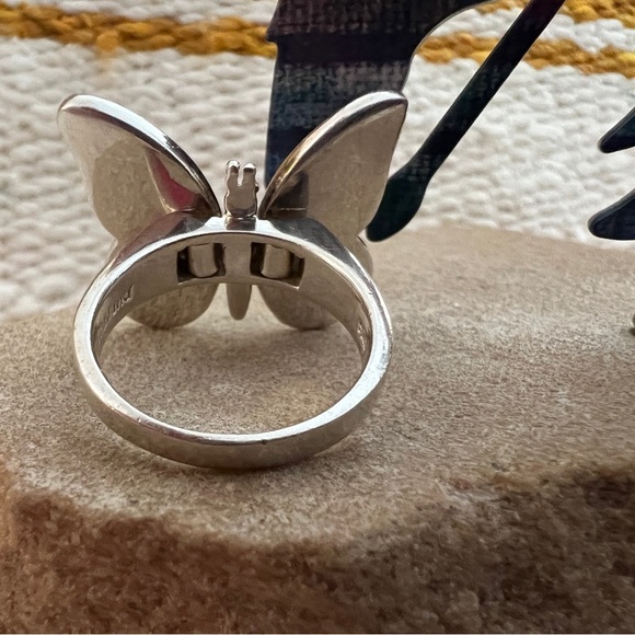 ❤️ Zuni Style Inlaid MOP Signed “LS” Lee Sands Butterfly Moveable Wings Ring - Picture 4 of 15